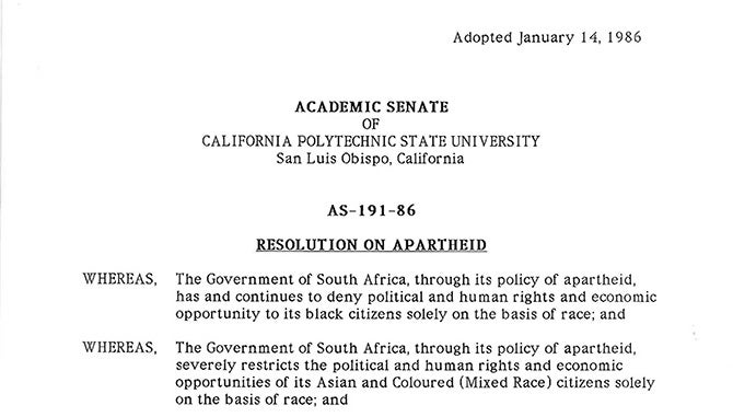 1986 resolution on apartheid policies in South Africa