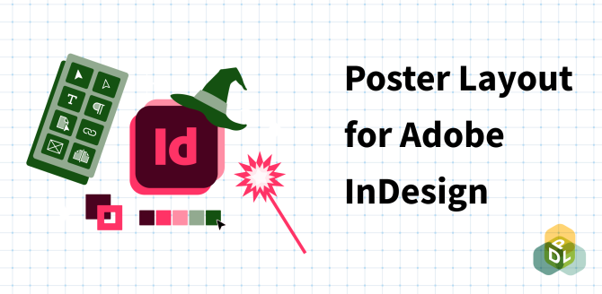 Poster Layout for Adobe InDesign with InDesign logo and tool bar.